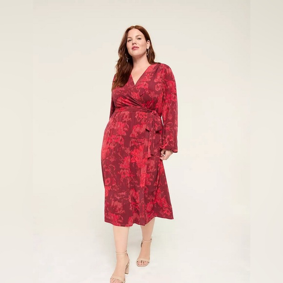 NWT Lane Bryant Faux-Wrap Jersey Dress Abstract Red Size 22/24 - Picture 2 of 9